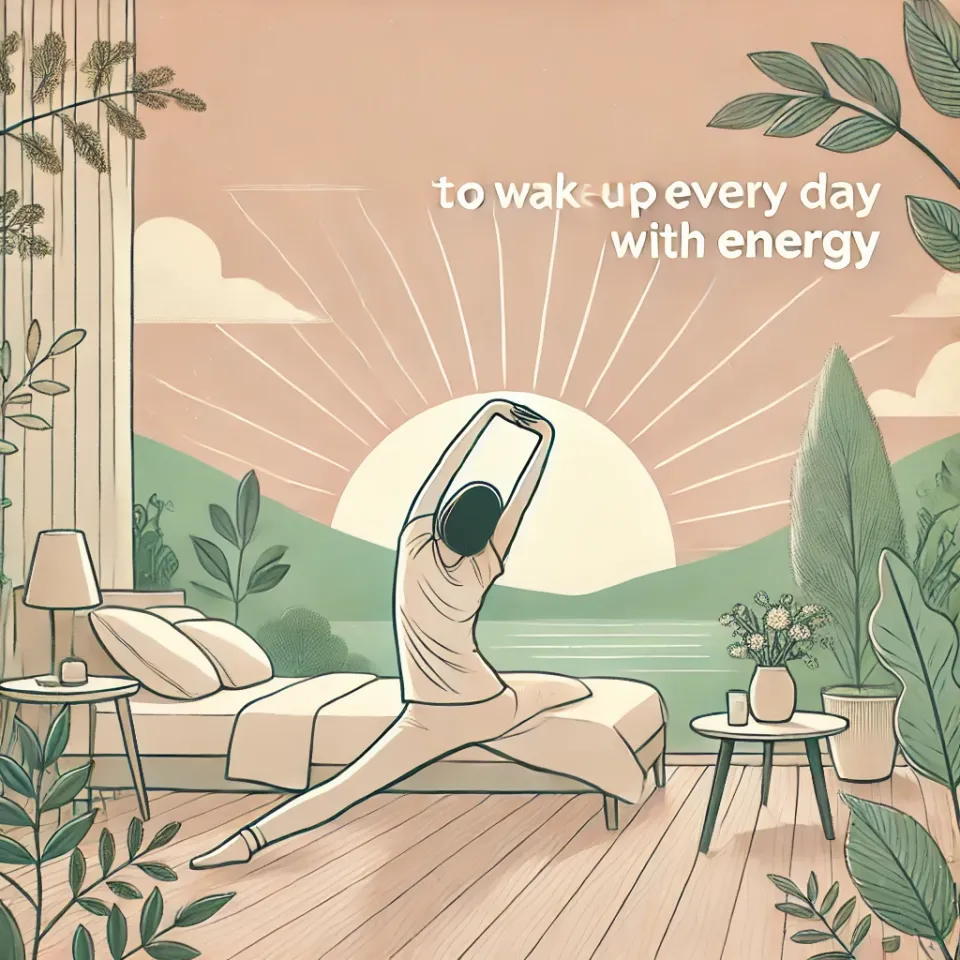 Persona estirándose por la mañana en un entorno natural, simbolizando rutinas matutinas y bienestar